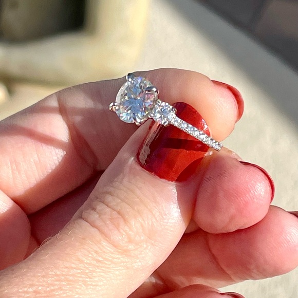 DEPOSIT- for Romantic 3.5tcw (D, VVS1) 3 Stone Moissanite Ring with pave - Picture 6 of 13